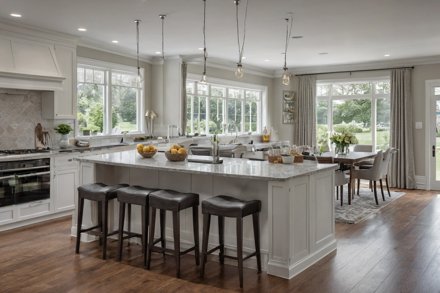 American open-plan living room centered on the kitchen