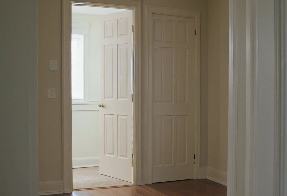 Closed panelled interior door seen from the hallway side