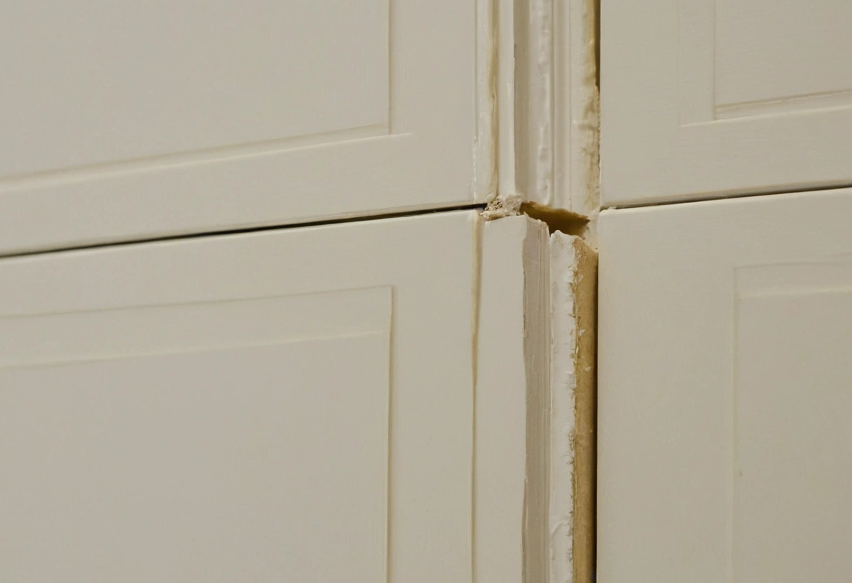 Even caulk line where a cabinet run meets a painted wall