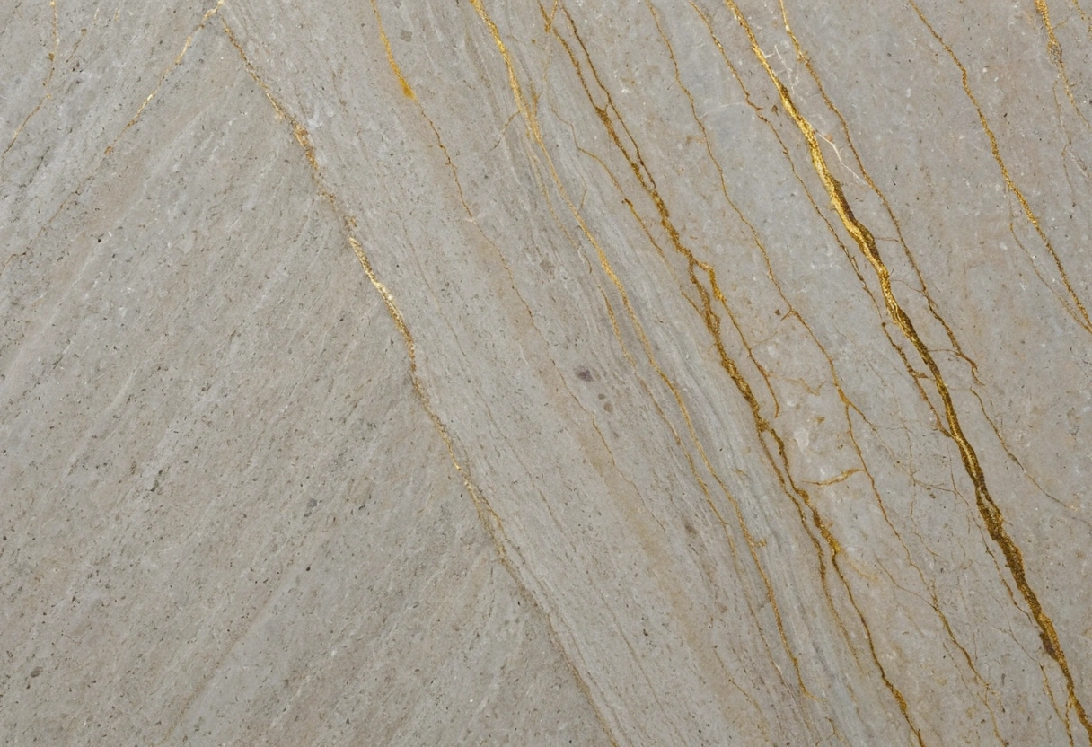 Close view of heavy veining running across a polished natural stone slab